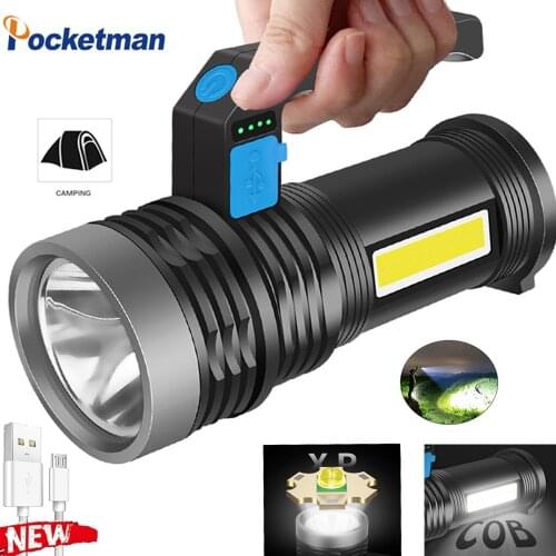 7000 Lumen Super Bright Portable Flashlight Lamp Long Shot Use Strong Light LED Lamp + COB Side Light LED Floodlight Searchlight