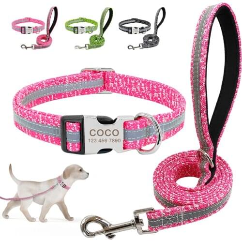 Reflective Personalized Dog Collar And Leash Set Custom Dog ID Tag Collars Free Engraving For Small Medium Large Dogs