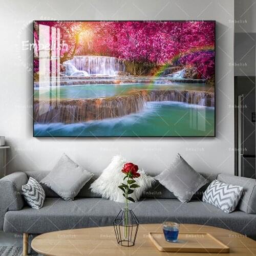 Embelish 1 Pieces Large Size Autumn Waterfall Landscape Wall Pictures For Living Room HD Canvas Oil Painting Home Decor Posters