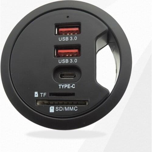 USB Hub USB3.0 Mount in Desk Multi Ports with SD/TF Headphone/Microphone Adapter for PC/Tablet Multi Splitter EU Plug