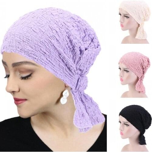 Spring Autumn Winter New Hats Ladies Pure Color Turban Caps Muslim Turban Hat Islamic Turban Cap Arab Cap Hair Loss Cap Casual