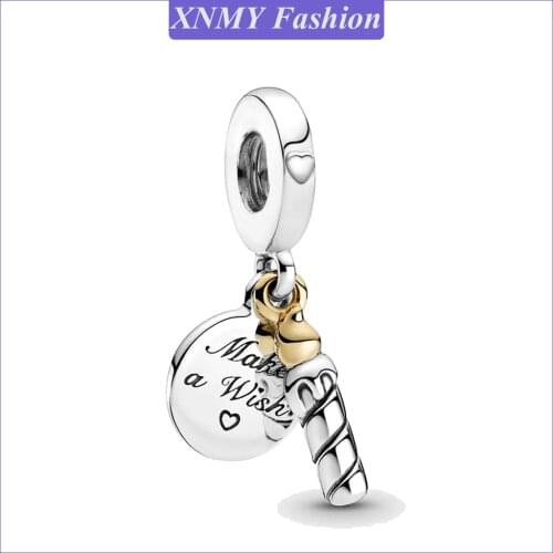XNMY NEW Original Silver Color Two-tone Birthday Candle Dangle Charm Beads fit European Pandora Bracelet DIY Jewelry Gift