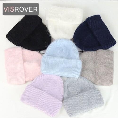 VISROVER 9 Colorway Warm Unisex Solid Rabbit Fur Woman Winter Hat Soft Double Thickness Autumn Bonnet Woman Warm Skullies Gift