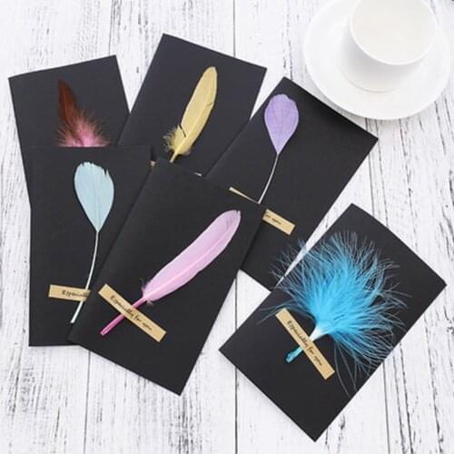 1set of Colored Feather Cards Blank Inside Greeting Cards Especially for You
