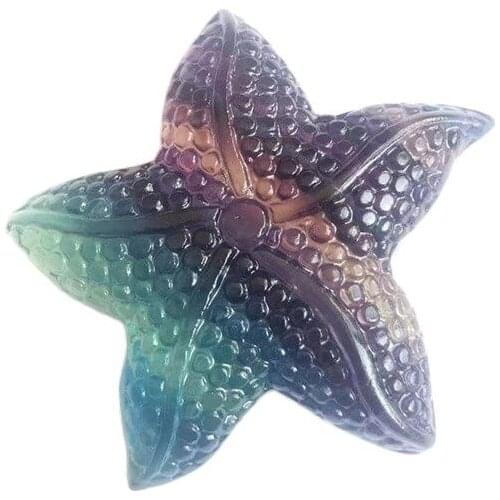 1pcsNatural Rainbow Fluorite Starfish Carved Quartz Crystal Starfish shape Healing Home Gifts