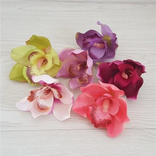 10Pcs Simulation Cymbidium Head Flowers Artificial Decoration DIY Wreath Headdress with Flower Holiday Fake Flowers Orchids