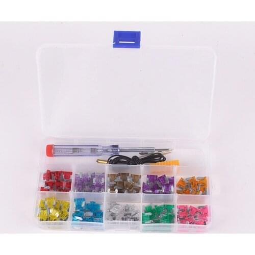 100pcs Car Micro Mini Fuses 2A 3A 5A 7.5A 10A 15A 20A 25A 30A 35A Amp with Box Clip and Test Pencil Auto Blade Type Fuse Set