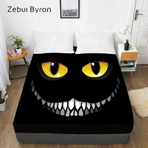 3D Bed Sheet With Elastic,Fitted Sheet Custom/Queen/King,Halloween Glowing eyes smile Mattress Cover 150/180/200/160x200