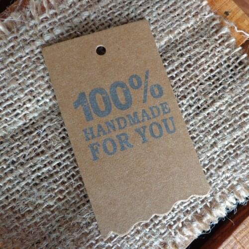 50pcs 100% Handmade for you Printed Message Gift Tag Paper Tags Bookmark Creative Note Price Lable Hang Tag 4X7cm