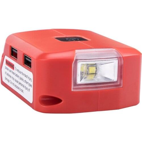 Battery Adapter For Milwaukee 18V M18 Battery Power Source with Dual USB 5V/2.1A DC Port 12V/2A LED Light For Heated Jacket