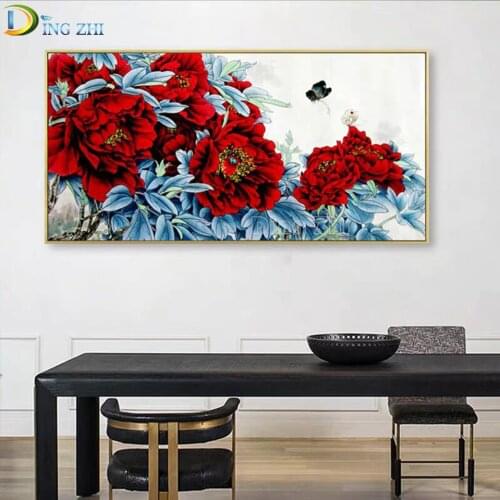 5D DIY Diamond Painting Chinese Red Peony Full Round Square Diamond Embroidery Flower Cross Stitch Mosaic Kits Study Decoration
