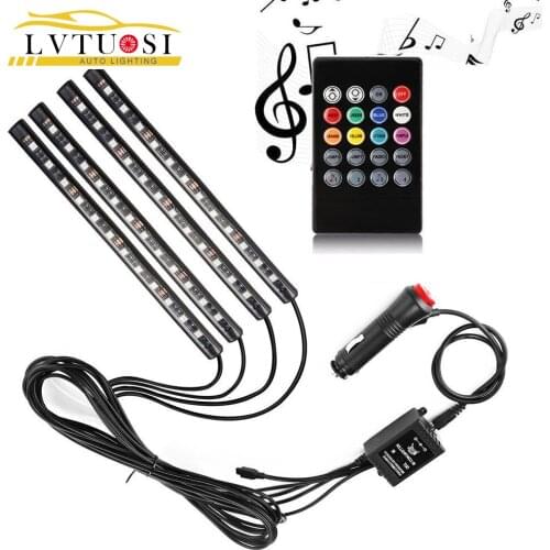Car Accessories LED Soft Strip Wireless Remote Music Control Interior Floor Decoration Light Cigarette Lighter Switch RGB 12V BJ