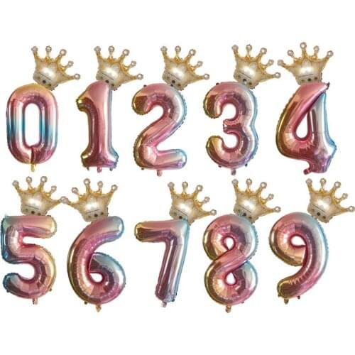 Large 32inch Helium Air Digit Figure Big Crown Number Foil Balloon Birthday Party Decorations Kids