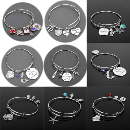 Girl Bangle Bracelet Adjustable Dreaming of the Sea Seahorse Starfish Shell Charm Bracelets for Women Jewelry Gift