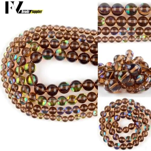Brown Natural Austrian Crystal Beads For Jewelry Making Diy Bracelet Round Glitter MoonStone Loose Beads Accessories 6 8 10 12mm