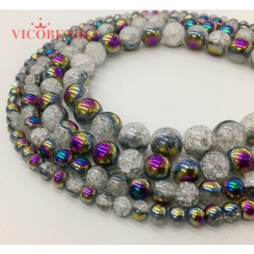 One Side Plated Colorful Rainbow White Snow Cracked Crystal Natural Stone Beads For Jewelry Making DIY Bracelet Necklace