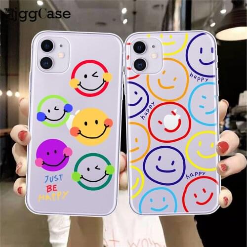 Phone Case For iPhone 12 Mini 12 11 Pro X XR XS Max 7 8 Plus SE 2 Fashion Cartoon Smile Face Clear Soft For iPhone 11 back Cover