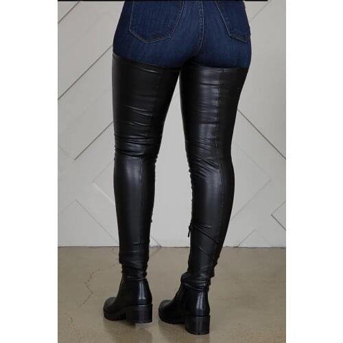 Black over-the-knee womens pu stretch boots zipper square root low-heel womens comfortable thigh boots