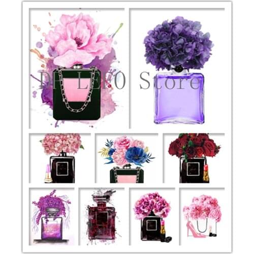 Flower Perfume Bottle Fashion Book Diamond Painting Makeup Diamond Embroidery Art Picture Modern Girl Woman Room Decoration