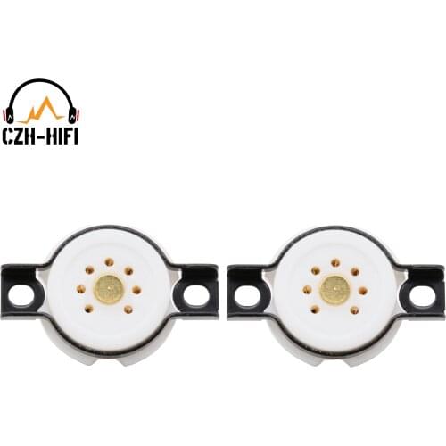 EIZZ 2PCS 7pin PTFE Vacuum Tube Socket Valve Base For 6Z4 6X4 EF95 EF91 6AU6 Gold Plated Brass Pins Hifi Vintage Audio AMP DIY