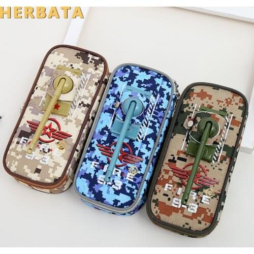 Tank Camouflage Pen Bag Student Fabric Storage Bag Creative Portable Student Stationery Pencil Case Escolar Papelaria CL-1958