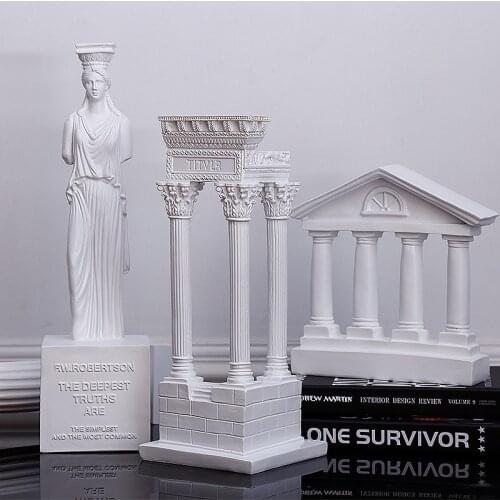 European Architecture Figurines Greek temple Roman Column Resin Sculpture White For Home Decor Gift Restaurant Decoration