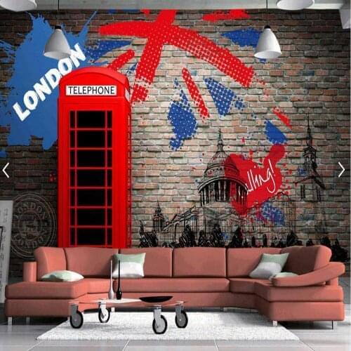 European retro london red telephone booth brick backsplash wall murals 3d bedroom for living room photo wall mural wall paper