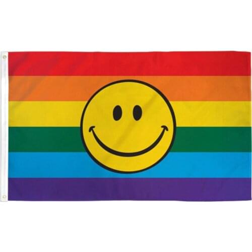 RAINBOW SMILEY FACE FLAG 3x5FT Team banner 150X90CM 100D Polyester Brass Grommets Custom Flag