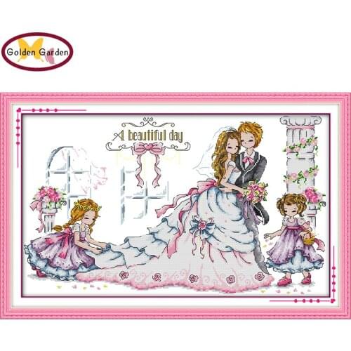 GG A Nice Day Cartoon Counted Cross Stitch Wedding 11CT14CT DIY Kits Needlework Embroidery Joy Sunday Cross Stitch Sets for Kids