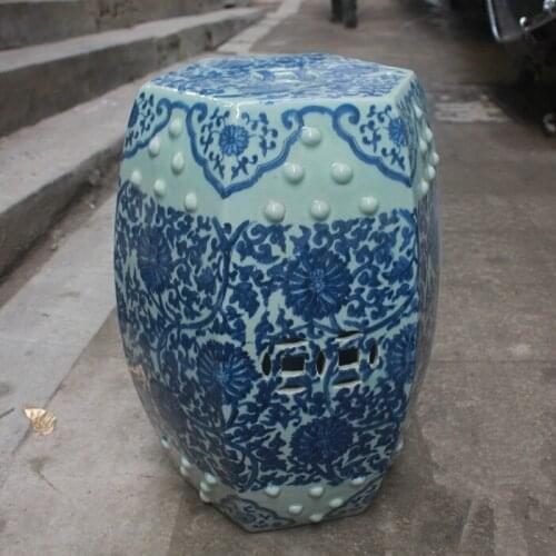 Jindezhen Chinese ceramic drum stool bathroom dressing blue and white antique chinese garden stool