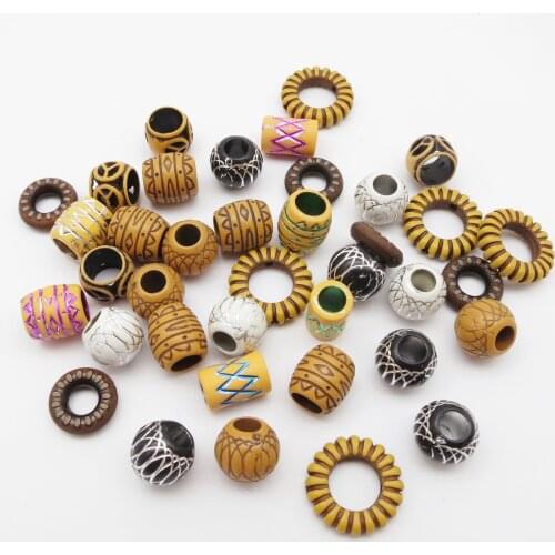 50pcs/Pack Imitation Wood Plastic large hole hair braid dread dreadlock Beads rings tube for women men hair Accessories
