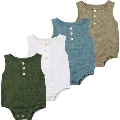 0-24M Newborn Summer Bodysuits Infant Baby Girls Boys Sleeveless Cotton Solid Bodysuit Jumpsuit Tops Baby Clothes 0-2Y