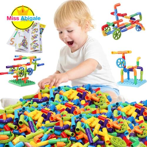 Montessori Water Pipe Tube Building Blocks Toy Enlightening Pipeline Constructor Brick STEM Designer Toys for Children