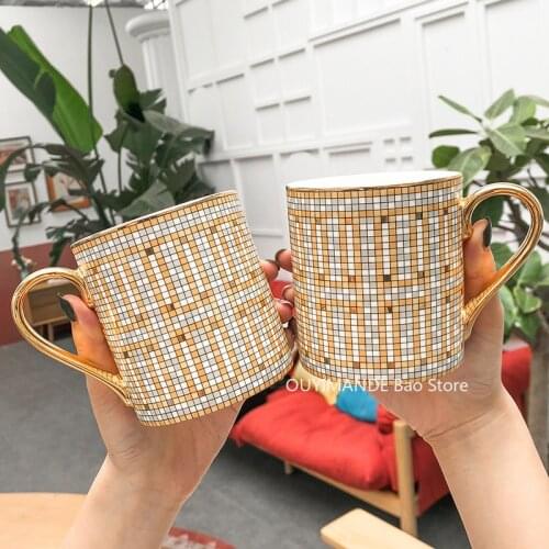 350ml Luxury Noble Design Mosaic Coffee Mugs Nordic Ins Hot Gold Painting Ceramic Water Cups
