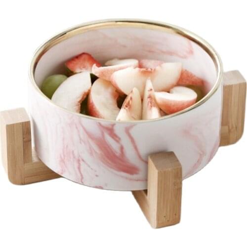 1 Pcs Salad Bowl Western Fruit Bowl Dessert Bamboo Rack Bowl Cold Ceramic Tableware with Wooden Rack Dinnerware