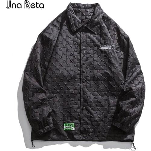 Una Reta Streetwear Mens Jackets Autumn Men Clothing Embroidery Plaid Coat Long Sleeve Top Plus Size Harajuku Oversized Jacket