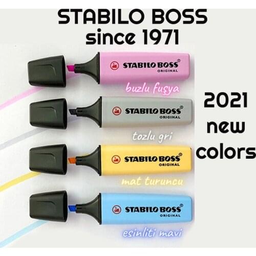 STABILO BOSS ORIGINAL MADE IN GERMANY in 4 2021 New Colors Marker Original Highlighter Resistant Late Dry Pastel Colors Marker