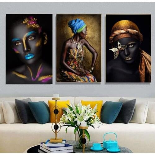 3pcs Black Gold African Woman 5D DIY Diamond Painting Embroidery Full Square Round Diamond Cross Stitch Rhinestone Painting Home