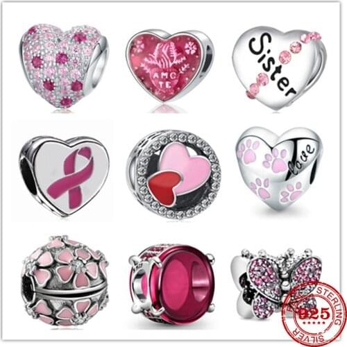 New style 925 sterling silver pink love petal butterfly heart zirconia beads fit original charm Pandora bracelet beads