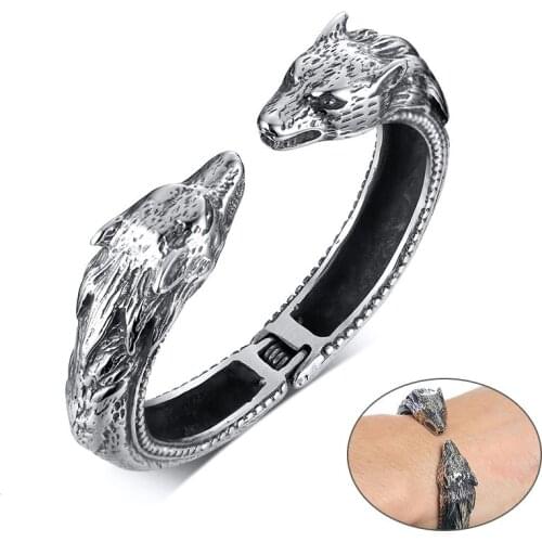 Punk Dragon Leopard Heads Charm Cuff Bracelets Bangles for Men Cool pulseira masculina Tough Man Gifts Accessory