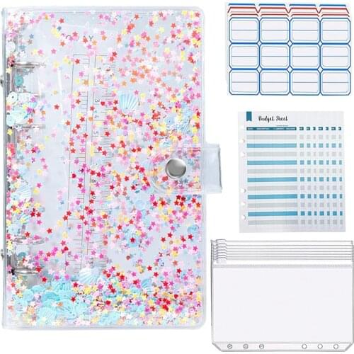 Notebook Binder, with 12 Transparent Binder Zipper Pockets,Loose Leaf Pocket, 6-Ring Binder, Cash Budget Envelope Buckle