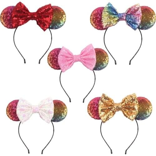 1PC 5" Sequins Bow Cosplay Mouse Ears Hairband Trendy Headband Hair Accessories for Kids Headwear Party Decoration