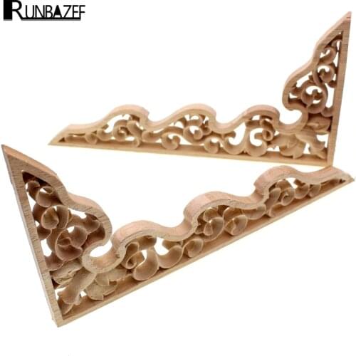 RUNBAZEF European Vintage Floral Wood Carved Corner Applique Wooden Carving Decal Furniture Cabinet Door Frame Wall Home Decor