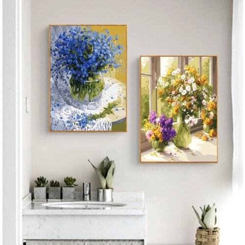 DIY Pictures By Numbers Flower 40x50cmx2 Painting By Number Drawing On Canvas Hand Painted Oil Paintings Art Home Decoration