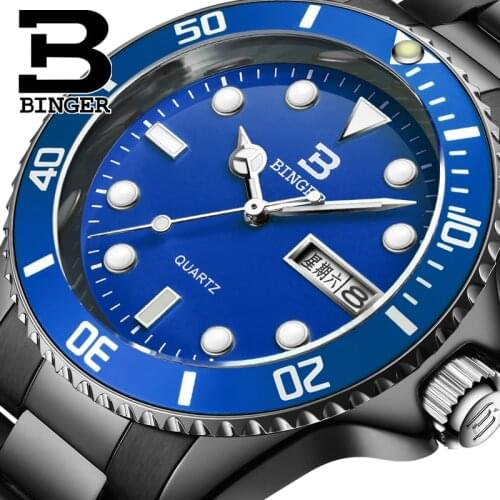 Switzerland Luxury Mens Watch BINGER brand Quartz Full Stainless Steel fashion luminous Wristwatches 1 year guaratee B9203M-11