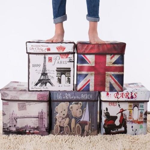 Folding Cover Storage Box Europe Retro Printing Storage Box Sit Box Shoes Boxes toy Organizer Home Decor