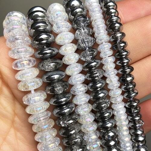 Snow Cracked Crystal Rondelle Beads 6 8 10mm ound Loose Spacer Beads For Jewelry DIY Making Bracelet Accessories 15'' 6 8 10mm