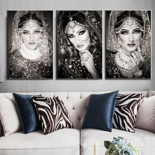 Traditional Indian Bridal Makeup Women Canvas Painting Wall Art Picture For Bedroom Decorative Portrait Poster and Prints Cuadro