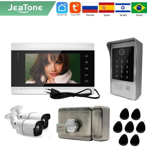 Jeatone Tuya smart 7 ‘’ WIFI video intercoms for home phone interphone with Keypad/RFID Card Door with ID lock / ourdoor Camera