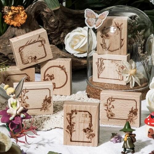 1PCS Yoofun Vintage Wooden Stamp For Scrapbooking Journal Standard Stamp Retro Stationery Retro Elf Forest Label Rubber Stamps